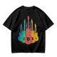 Olive T-Shirt With Colorful Cat Guitar Illustration
