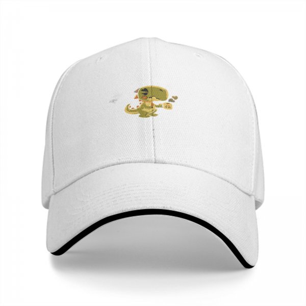 Black Baseball Cap With Cute Dinosaur Holding Coffee Mug Design