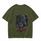 Olive T-Shirt With Dark Fantasy Villain And Hero Group Print