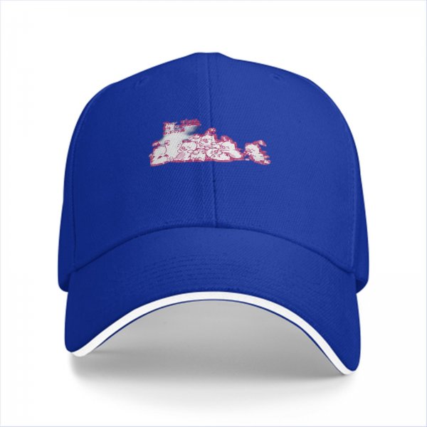 Black Baseball Cap with Pink Cute Character Graphic Print