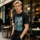 Olive T-shirt with Starry Night Style Fantasy Warrior Print