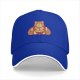 Black baseball cap with a winking bear graphic that says Here for the Snacks