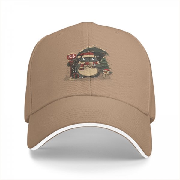 Black baseball cap with Christmas Totoro bus stop print