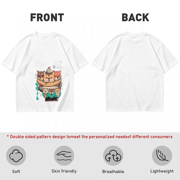 Olive green t-shirt with cute shiba inu ice cream graphic