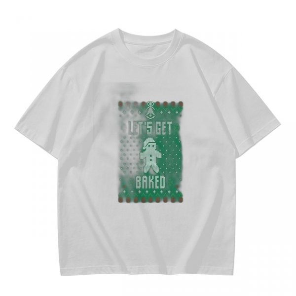 Olive Christmas T-Shirt With 'Let's Get Baked' Gingerbread Man Print