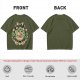 Olive green t-shirt with playful vegetable soup graphic print