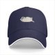 Black baseball cap with a stressed chubby white cat graphic