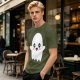 Olive T-shirt with Cute Kawaii Ghost Graphic Print