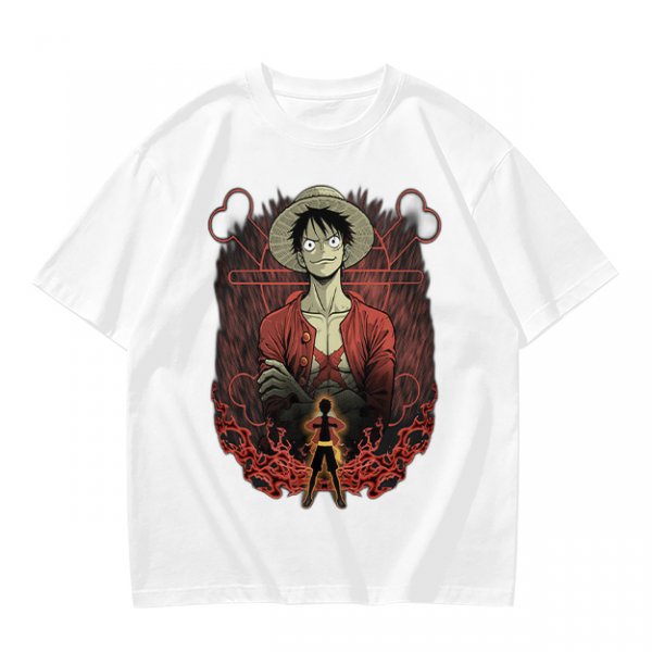 One Piece Luffy Graphic Print Olive T-Shirt