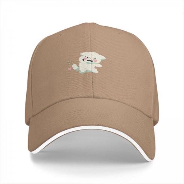 Black Baseball Cap With Cute Angry White Creature Graphic