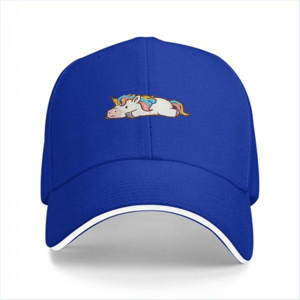Black baseball cap with a cute lying rainbow unicorn graphic