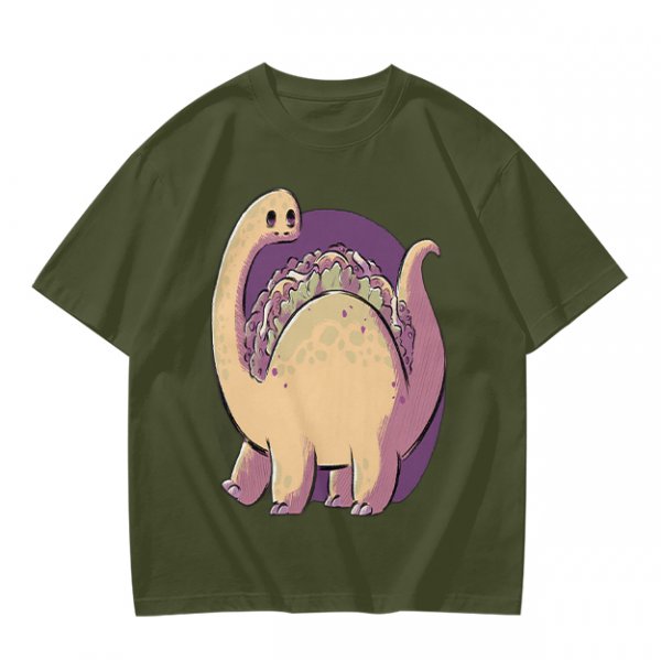 Olive T-Shirt with Cute Brontosaurus Taco Dinosaur Graphic