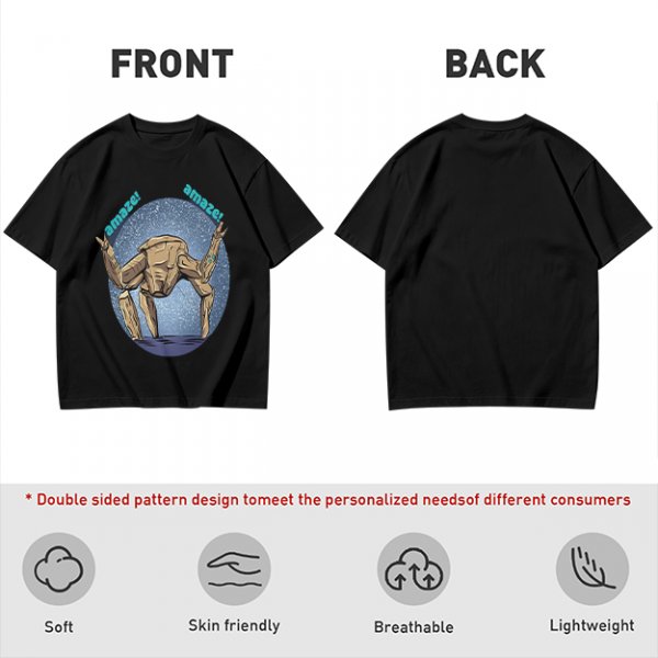 Olive T-Shirt With Rocking Stone Alien Robot And Amaze Text Print
