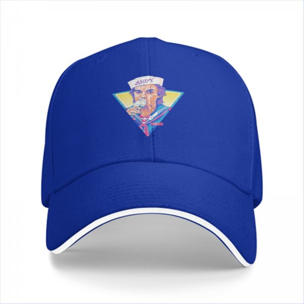 Black baseball cap with Stranger Things Steve Harrington Scoops Ahoy graphic
