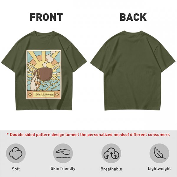 Oversized Dark Green T-Shirt With The Coffee Tarot Card Style Print