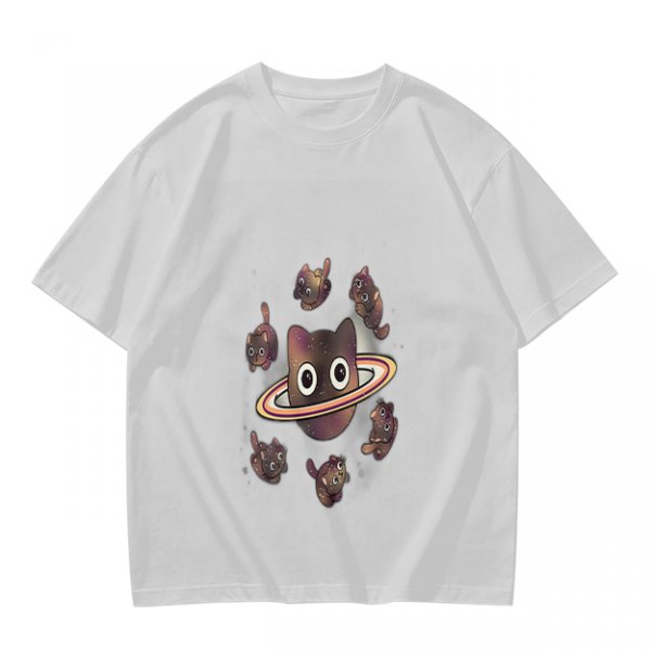 Olive T-Shirt With Saturn Cat And Kittens Space Print