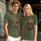Olive green t-shirt with Pray the Coffee Brew graphic print