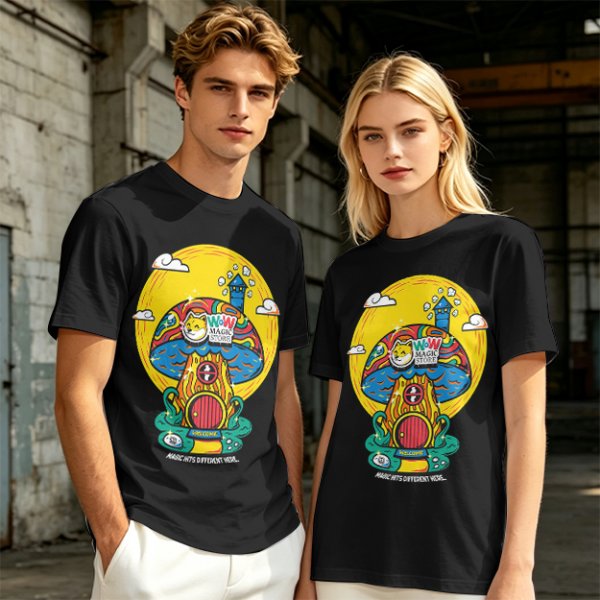 Olive T-Shirt with Trippy Mushroom House Graphic Design