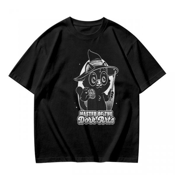 Olive T-Shirt with Black Cat Wizard 'Master of the Dork Arts' Print
