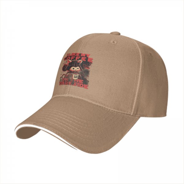 Black baseball cap with cat darth vader coffee dark side print
