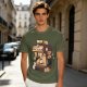 Olive t-shirt with espresso machine and cats graphic