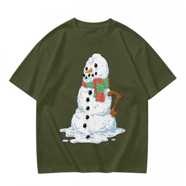 Olive T-Shirt With Melting Snowman Christmas Print