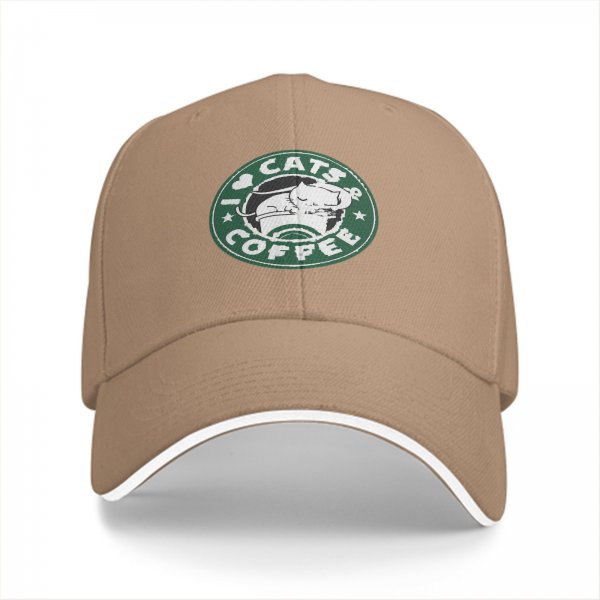 Black baseball cap with I Love Cats & Coffee graphic print