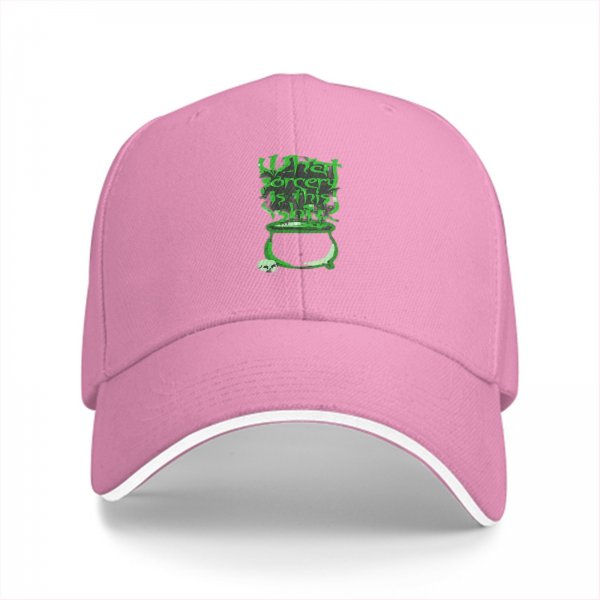 Black baseball cap with green 'What sorcery is this' cauldron graphic
