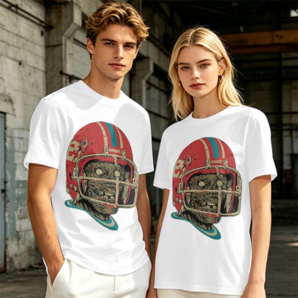 Olive T-Shirt with Zombie Football Player Helmet Graphic
