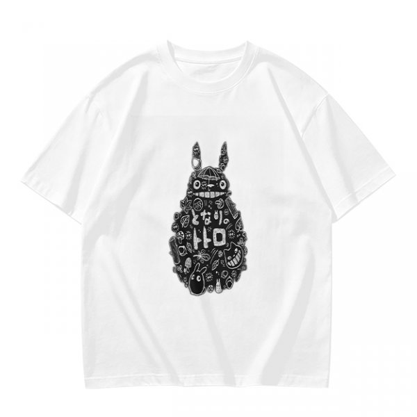 Olive T-shirt with Totoro Doodle Art Print