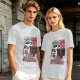 Olive graphic t-shirt with a tired raccoon office worker and 'I Just Work Here' text