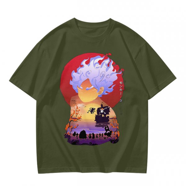 Anime Gear 5 Character Graphic T-Shirt With Sunset Scene