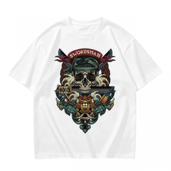 Olive Green Swordsman Skull Graphic Short Sleeve T-Shirt