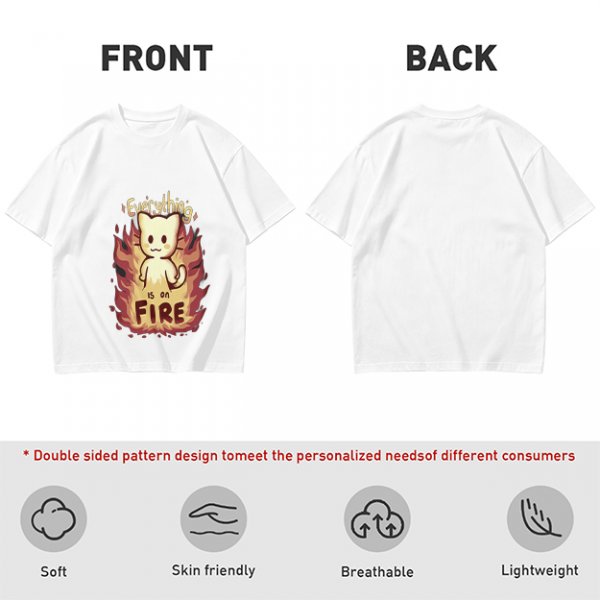 Olive Graphic T-Shirt With Everything Is On Fire Cat Design