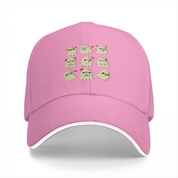 Black Baseball Cap With Cute Ghost Emoji Pattern