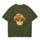 Olive Green T-Shirt With Cute Mushroom Skull Graphic