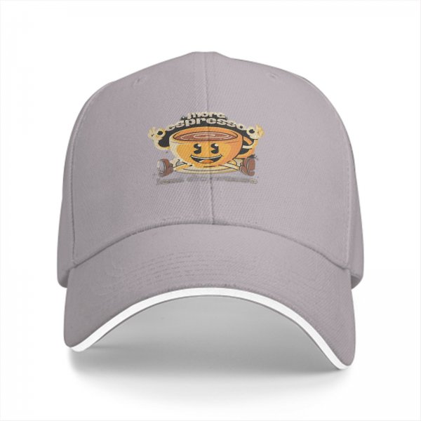 Black baseball cap with retro espresso coffee cup graphic