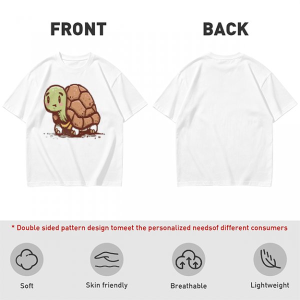Olive Green T-Shirt With Cute Cartoon Turtle Graphic