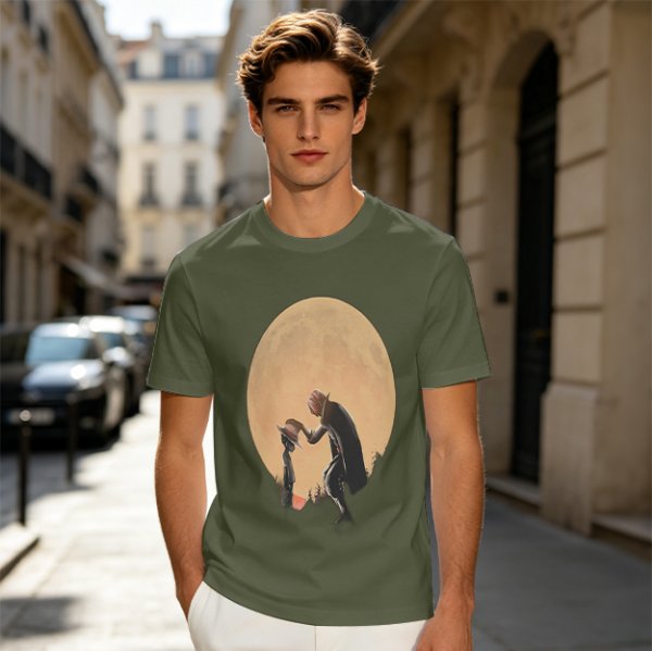 Olive T-Shirt With Moonlit Cowboy Silhouette Graphic