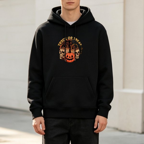 Trick Or Treat Halloween Skull Pumpkin Graphic Hoodie