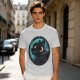 Olive T-Shirt With Black Cat And Crescent Moon Graphic