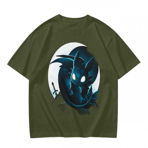 Olive T-Shirt With Glowing Dark Dragon Moon Print