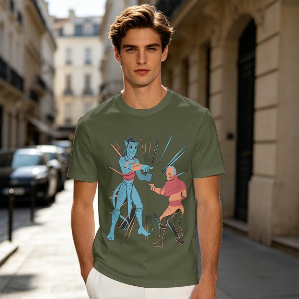 Olive T-shirt with Avatar Na'vi and Aang Pointing Meme Art