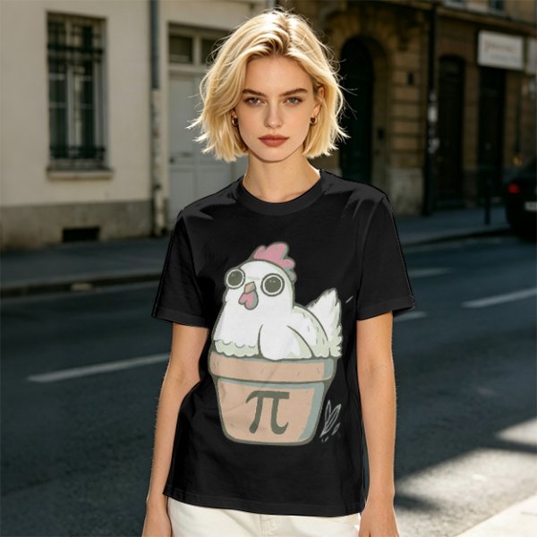 Olive T-Shirt With Cute Chicken In Pi Pot Graphic