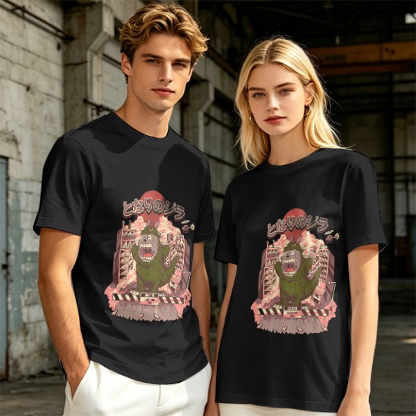 Olive T-shirt with parody monster anime graphic print