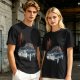 Olive Green Graphic T-Shirt with Classic Dark Car and Orange Text Print