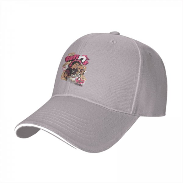 Black baseball cap with retro Rufio graphic print