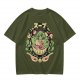 Olive green t-shirt with playful vegetable soup graphic print