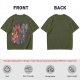 Olive T-shirt with 80s cartoon character crossover graphic