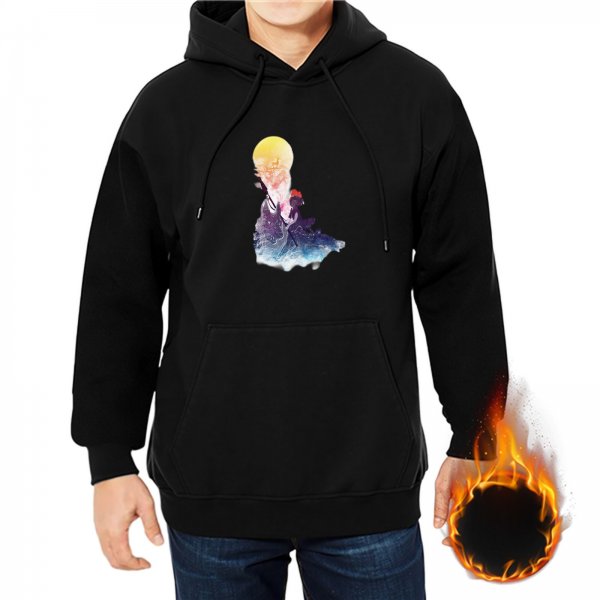 Black Hoodie With Watercolor Moon And Figure Art Print